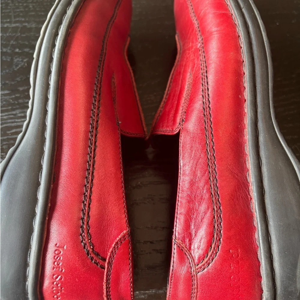 Josef Seibel Women’s Red Leather Loafers Slip-Ons Size 40